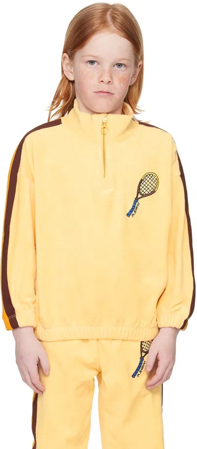 Mini Rodini Tennis-embroidered Organic Cotton Sweatshirt In Yellow