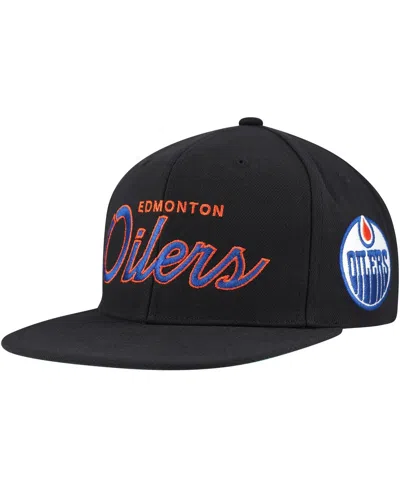 Mitchell & Ness Men's  Black Edmonton Oilers Core Team Script 2.0 Snapback Hat