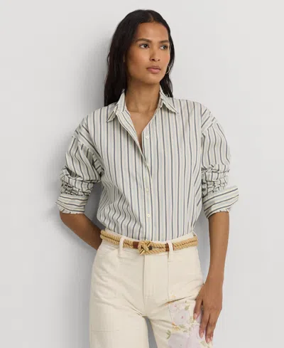 Lauren Ralph Lauren Striped Cotton Broadcloth Shirt In Blue/white