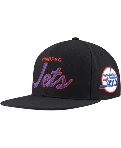 Mitchell & Ness Men's  Black Winnipeg Jets Core Team Script 2.0 Snapback Hat