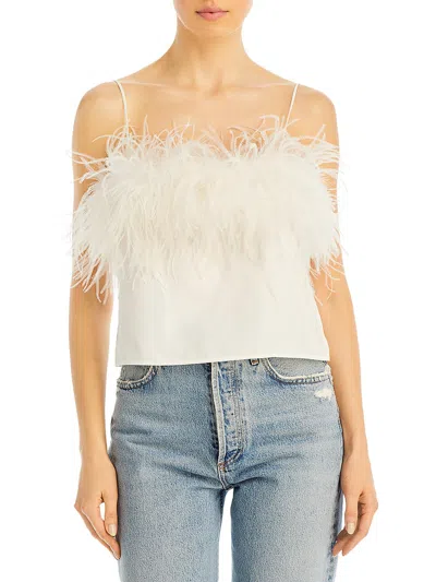 Aqua Womens Feather Trim Cropped Camisole In White