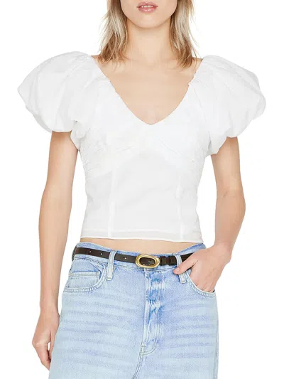 Frame Womens Shutter Pleat Puff Sleeve Cropped In White