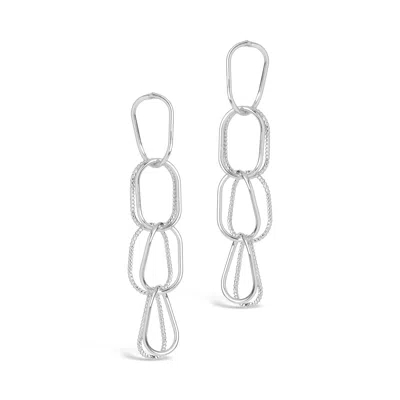 Sterling Forever Rhodium Plated Textured Link Drop Earrings In Silver