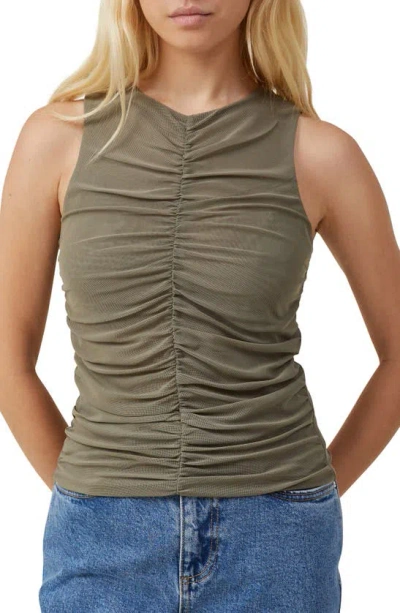 Cotton On Becca Ruched Mesh Sleeveless Top In Woodland
