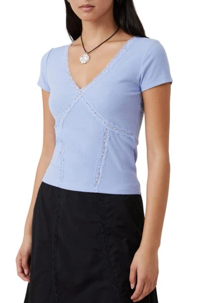 Cotton On Women's Daisy Lace Trim T-shirt In Frosted Blue