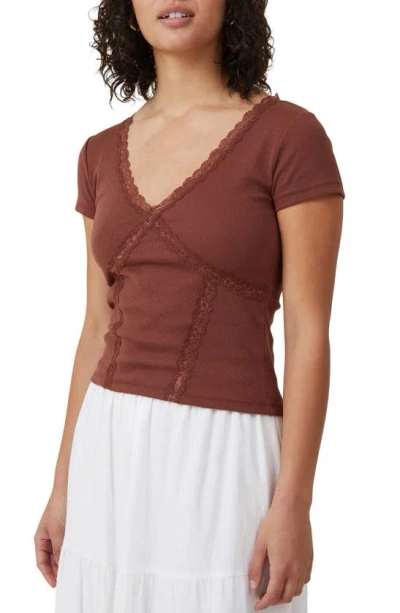 Cotton On Women's Daisy Lace Trim T-shirt In Bottle Brown