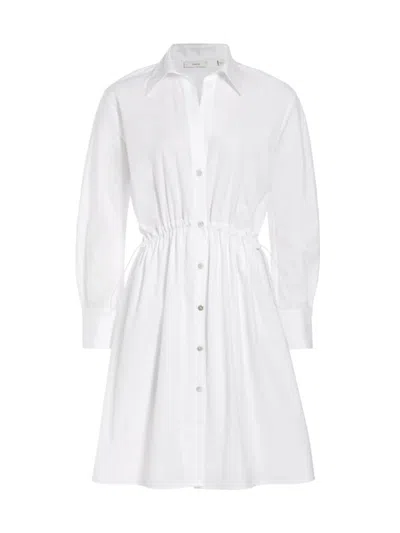 Vince Drawcord Waist Long Sleeve Cotton Shirtdress In Optic White