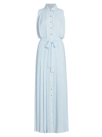 Ramy Brook Coraline Pleated Maxi Shirtdress In Crystal Blue