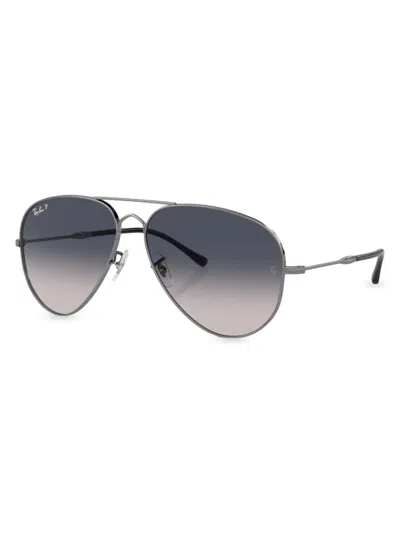 Ray Ban Old Aviator Sunglasses Gunmetal Frame Blue Lenses Polarized 58-14