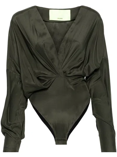 Gauge81 Nabi Drapped Silk Bodysuit In Green