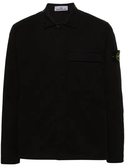 Stone Island Overshirt In Cotone In Black