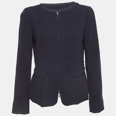Pre-owned Emporio Armani Navy Blue Wool Zip Front Jacket M
