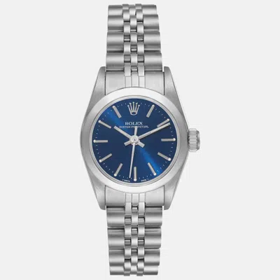 Pre-owned Rolex Oyster Perpetual Non Date Blue Dial Steel Ladies Watch 24 Mm