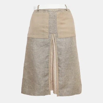 Pre-owned Burberry Beige Linen Panel Skirt Xs