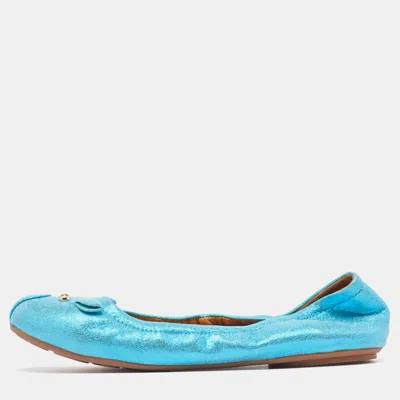 Pre-owned Marc By Marc Jacobs Blue Texture Suede Mouse Scrunch Ballet Flats Size 37