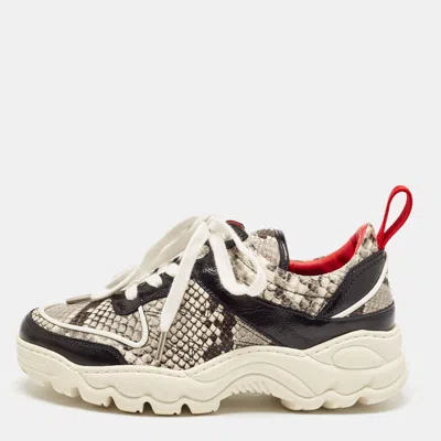 Pre-owned Zadig & Voltaire Zadig And Voltaire Black/white Python Embossed Leather Blaze Trainers Size 38