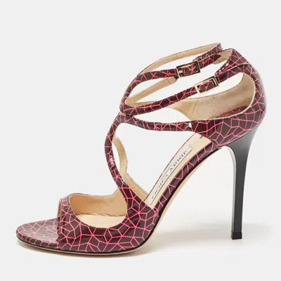 Pre-owned Jimmy Choo Pink/burgundy Print Patent Leather Lance Sandals Size 37