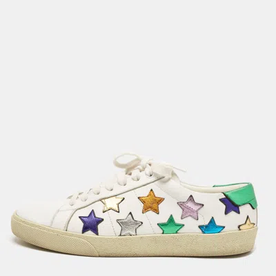 Pre-owned Saint Laurent White Leather Star Court Classic Sneakers Size 39