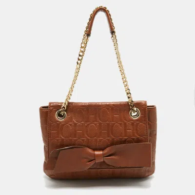 Pre-owned Carolina Herrera Brown Monogram Leather Audrey Shoulder Bag
