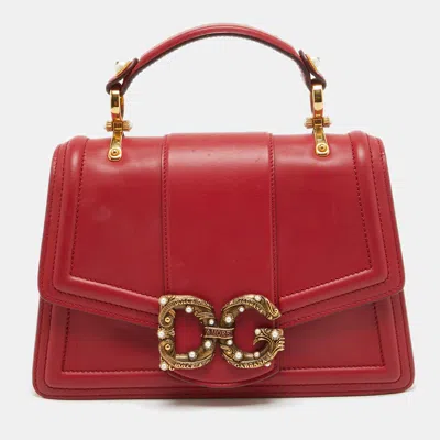 Pre-owned Dolce & Gabbana Red Leather Dg Amore Top Handle Bag