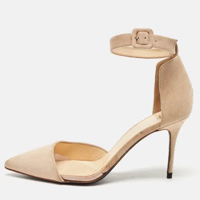 Pre-owned Giuseppe Zanotti Beige Suede And Pvc D'orsay Pumps Size 36.5
