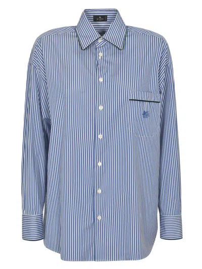 Etro Striped Cotton Shirt With Logo In Bicolored