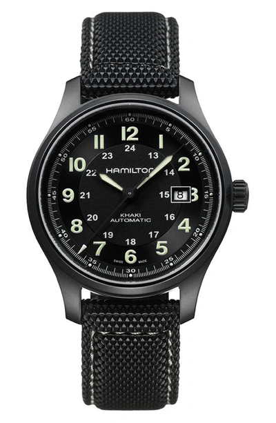 Hamilton Khaki Field Titanium Auto Total Black-green Luminova 42mm Watches In Black / Skeleton / Tan