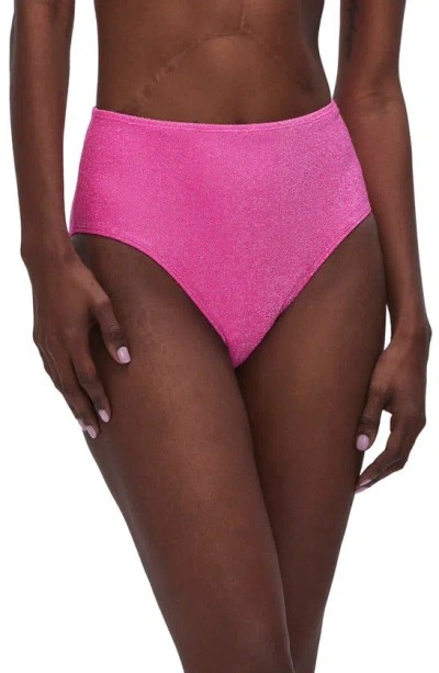 Good American Sparkle High Waisted Brief Bikini Bottom In Knockout Pink