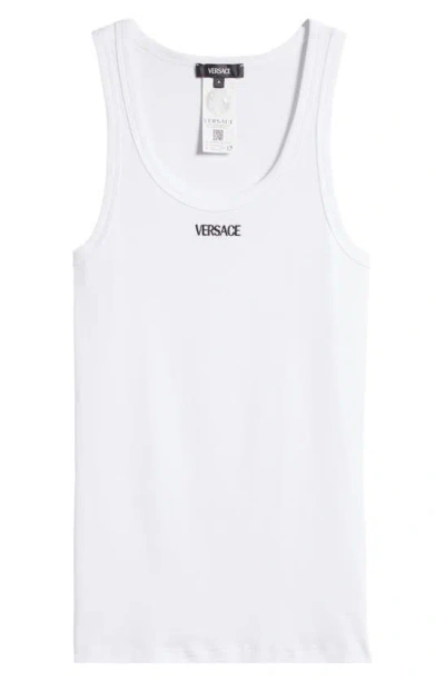 Versace Logo Embroidery Tank Top In Optical White