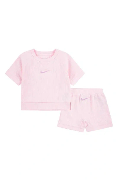 Nike Babies' Ready Set Rib T-shirt & Shorts Set In Pink Foam
