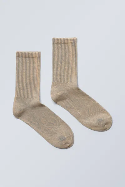 Weekday Washed Print Sport Socks In Brown