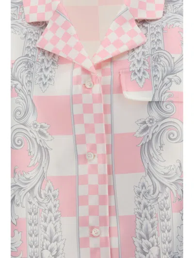 Versace Shirts In Pastel Pink+white+silver