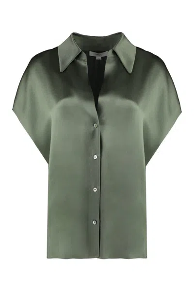 Vince Silk Blouse In Green