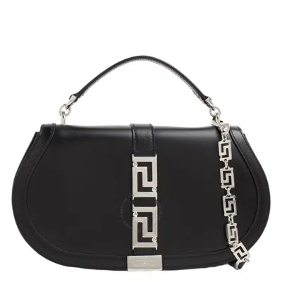Versace Greca Goddess Smooth Leather Shoulder Bag In Black