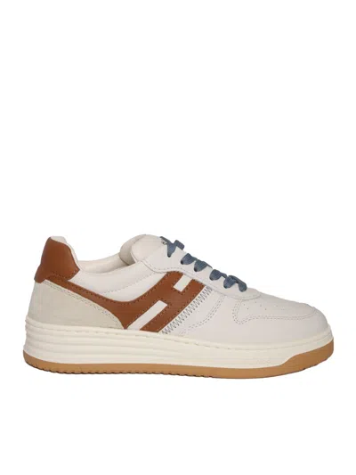 Hogan Ivory And Brown Leather H630 Trainers In Beige
