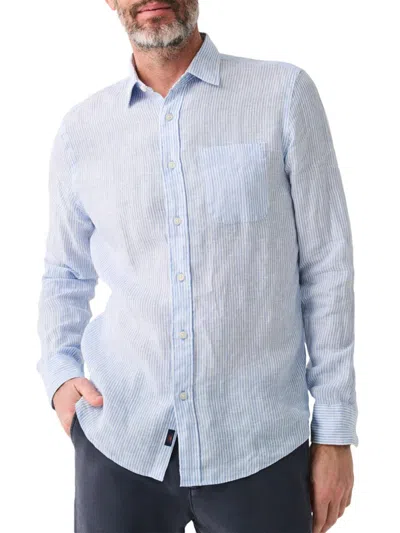 Faherty Laguna Linen Shirt In Light Blue Melange
