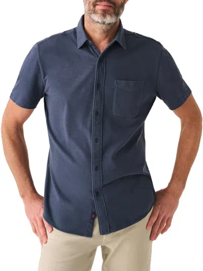 Faherty Short-sleeve Sunwashed Knit Shirt (single Pocket) In Dune Navy