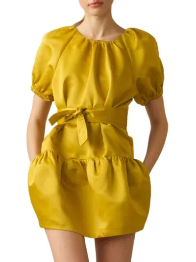 Cynthia Rowley Puff-sleeve Tulip-satin Mini Dress In Golden Yellow