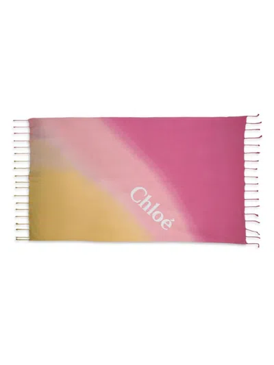 Chloé Girl's Logo Ombré Beach Towel In Pink Yellow