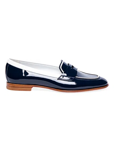 Santoni Famedpip Bicolor Penny Loafers In Blue