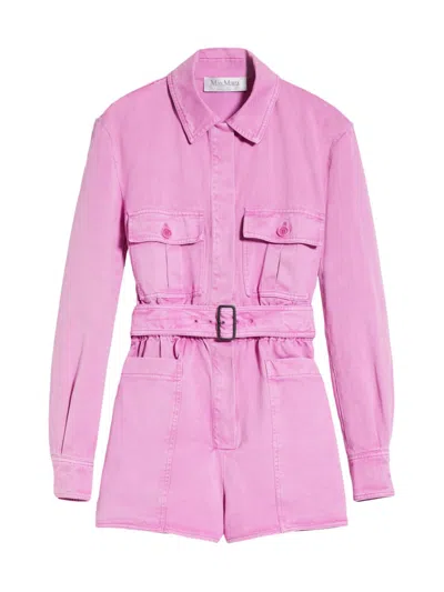 Max Mara Visiera Belted Cotton Gabardine Jumpsuit In Pink