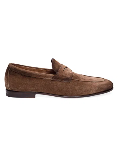Santoni Penny-slot Suede Loafers In Brown