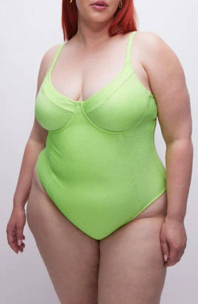 Good American Sparkle Show Off Underwire One-piece Swimsuit In Electric Lime002