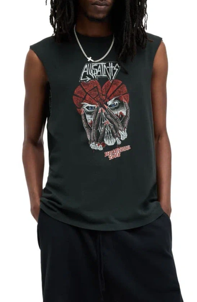 Allsaints Amortis Sleeveless Graphic Tank Top In Washed Black