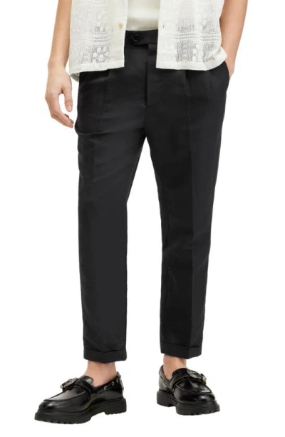 Allsaints Cross Tallis Linen Blend Slim Pants In Faded Black