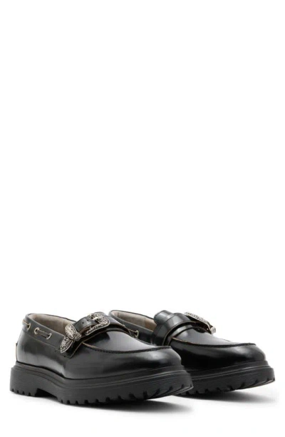 Allsaints Mens Black Hanbury Buckle-embellished Leather Loafers