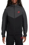 Nike Men's  Sportswear Tech Fleece Windrunner Full-zip Hoodie In Black/dark Smoke Grey/light Crimson