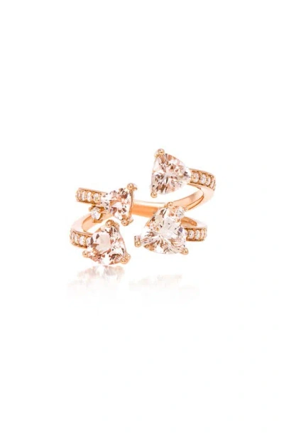 Hueb 18k Mirage Pink Gold Ring With Vs/gh Diamonds And Four Rose Morganite In Pink/rose Gold