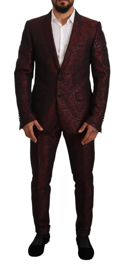 Dolce & Gabbana Red Brocade Slim 2 Piece Set Martini Suit