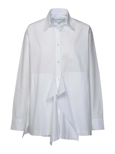 Jw Anderson Cotton Poplin Peplum Drape Shirt In White